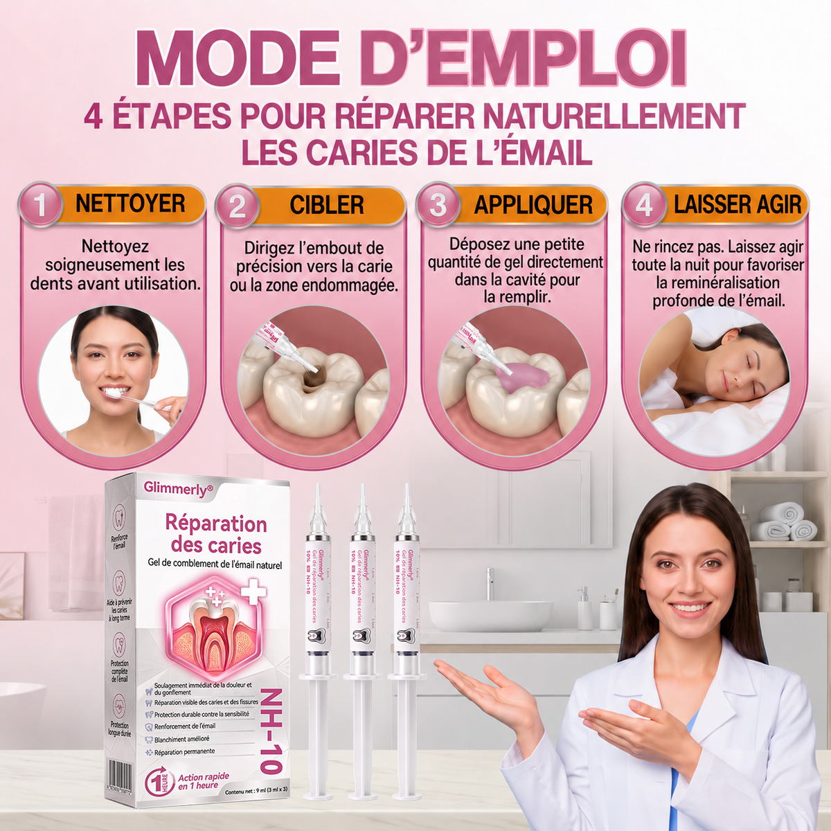 Glimmerly® 🍁💖DenPerm🎉— Gel Réparateur de l’Émail Naturel pour Caries, Dents Sensibles & Émail Fragilisé