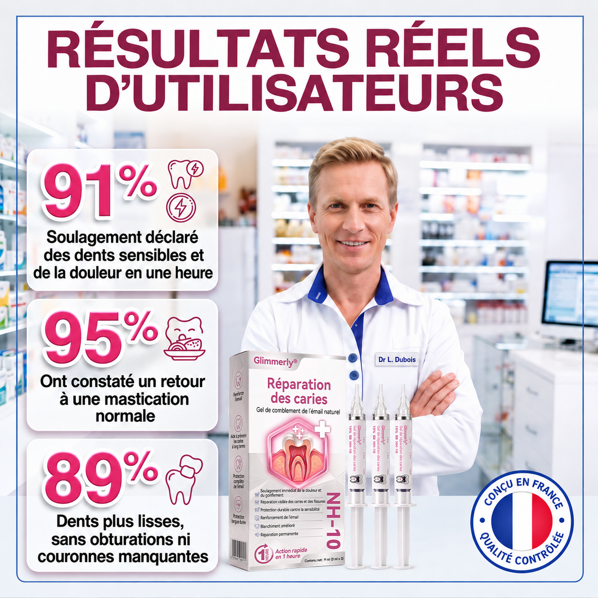 Glimmerly® 🍁💖DenPerm🎉— Gel Réparateur de l’Émail Naturel pour Caries, Dents Sensibles & Émail Fragilisé