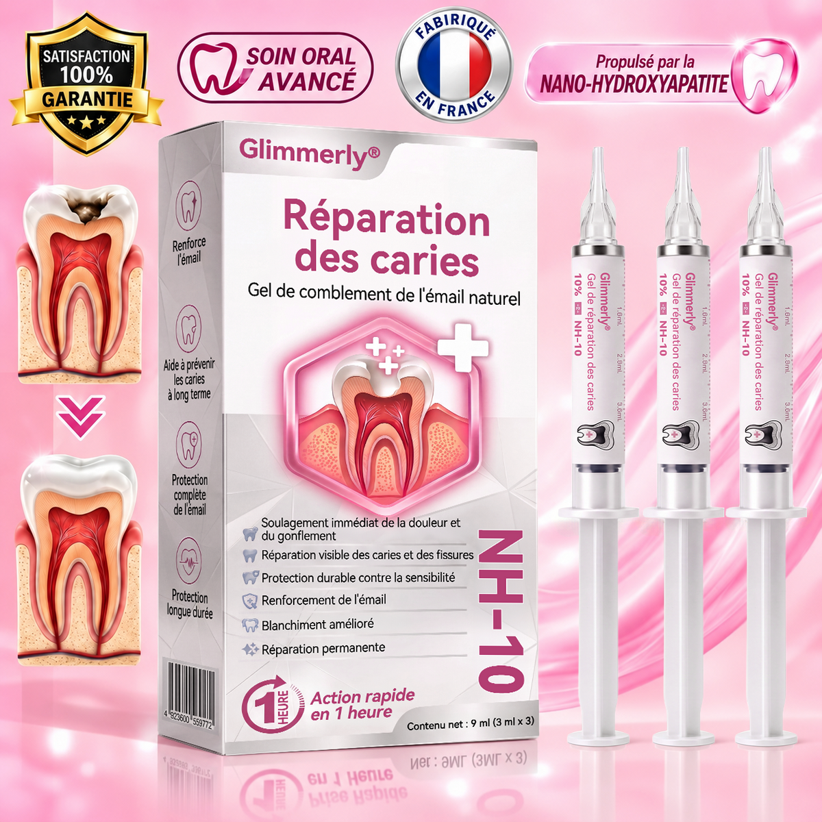 Glimmerly® 🍁💖DenPerm🎉— Gel Réparateur de l’Émail Naturel pour Caries, Dents Sensibles & Émail Fragilisé